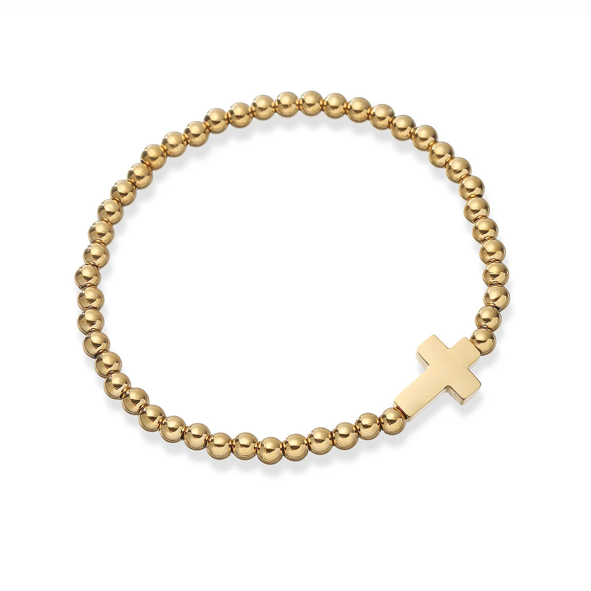 NEWBUY Hochwertiger, nicht verblassender Edelstahlschmuck Silber/Gold Farbe Perlen Kreuz Charm Armbänder für Frauen und Männer