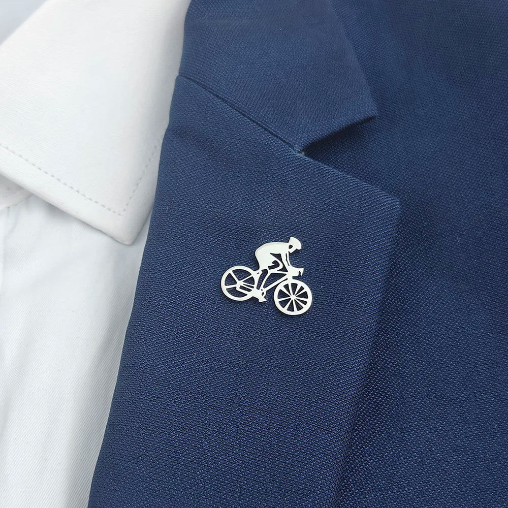 New bicycle racer men's lapel pin, 316L stainless steel gold-plated badge, black brooch for suit accessories, gift for father