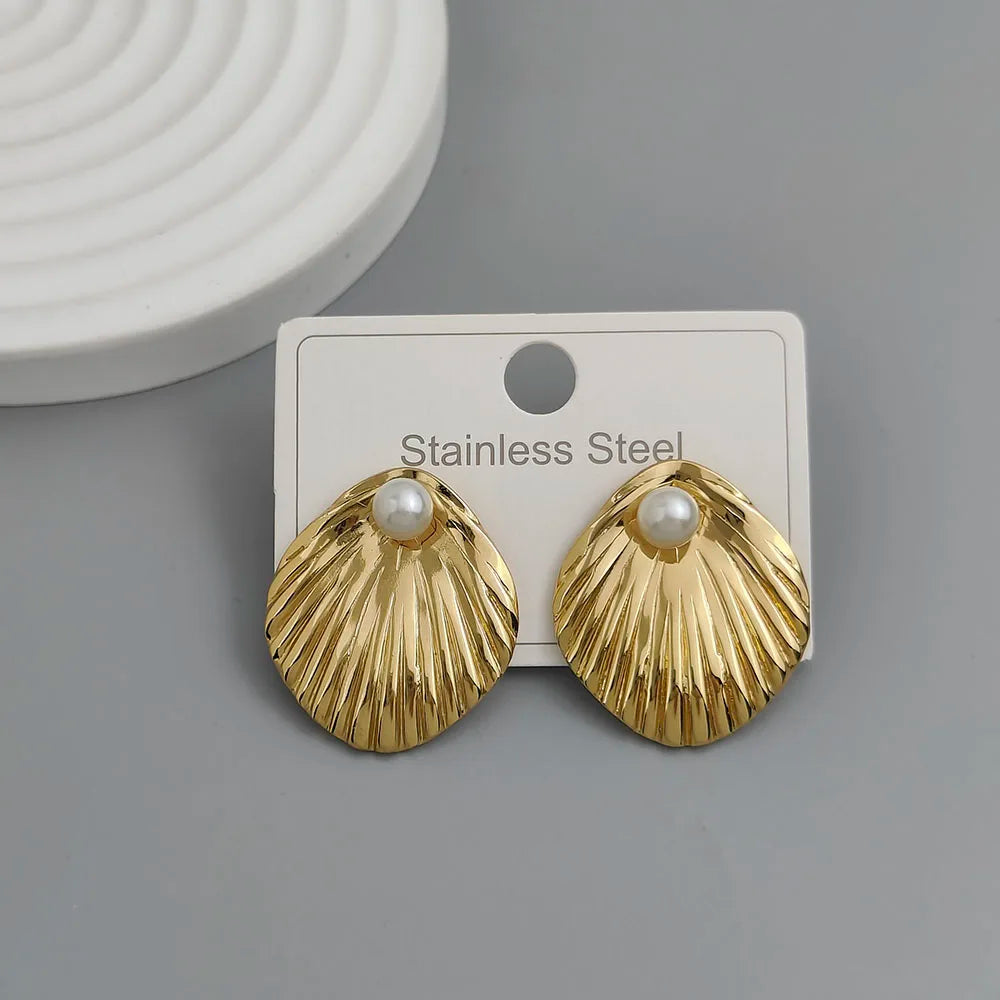 Kreative Ohrringe aus Edelstahl mit Perlmutt und Heavy-Metal-Design, wasserdicht und rostfrei, Damen-Ohrringe, Partyschmuck