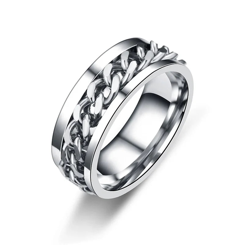 Titan-Stahl drehbare Kette Ringe für Frauen Männer Spinner Dekompression Multifunktionaler Kettenring Flaschenöffner Ring Schmuck