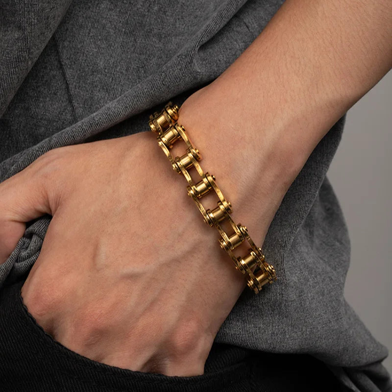 1 Stück Herren-Edelstahlarmband Kreatives Imitations-Fahrradkettenarmband Trendiger Punk-Stil Alltagsaccessoires