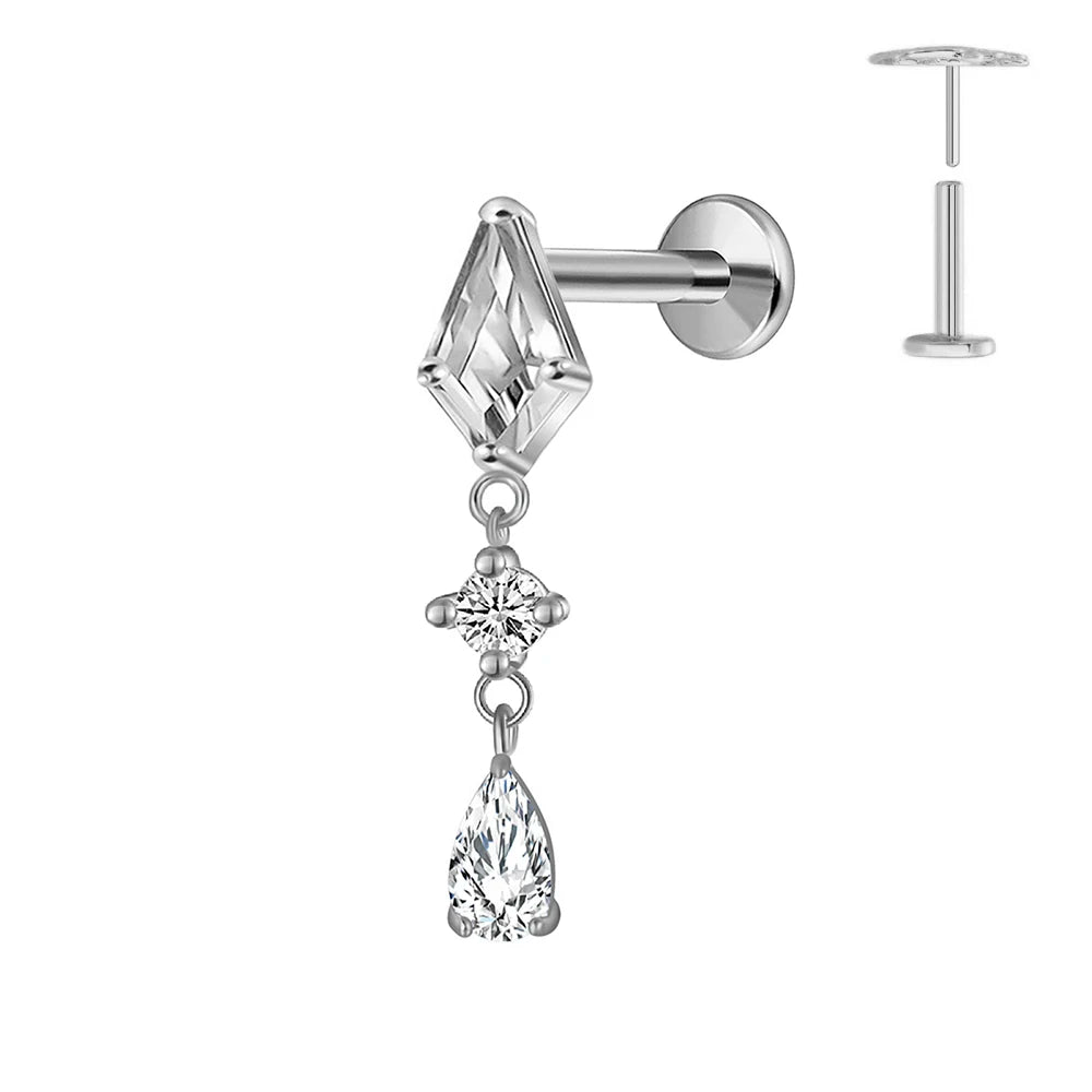 ASTM F136 G23 Titan Horse Eye Zirkon Krone Quaste Piercing Flacher Ohrring Knorpelkette Push-In Labret Stecker