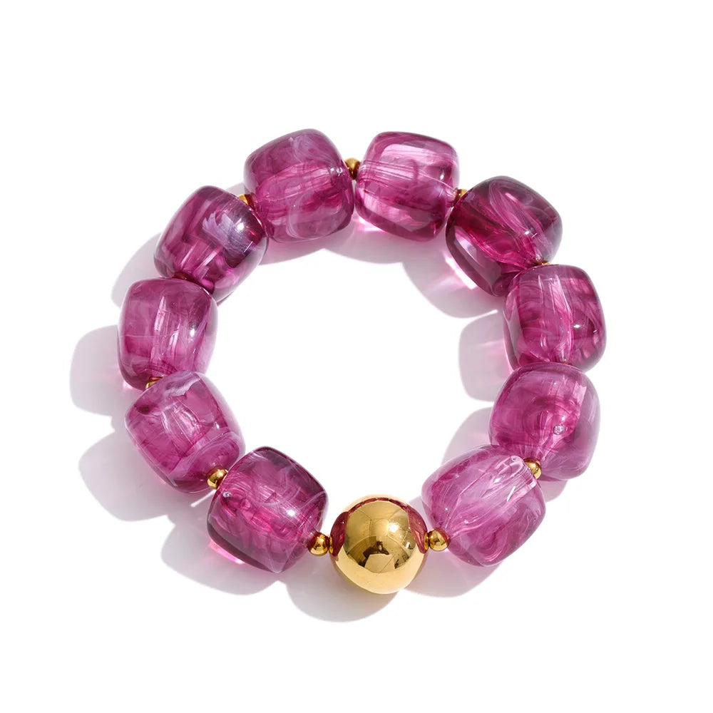 Yhpup Acryl Quadratperlen Kette Halskette Armband Armreif Edelstahl Handgemachter Schmuck Wasserdicht Grün Khaki Pink Bernstein