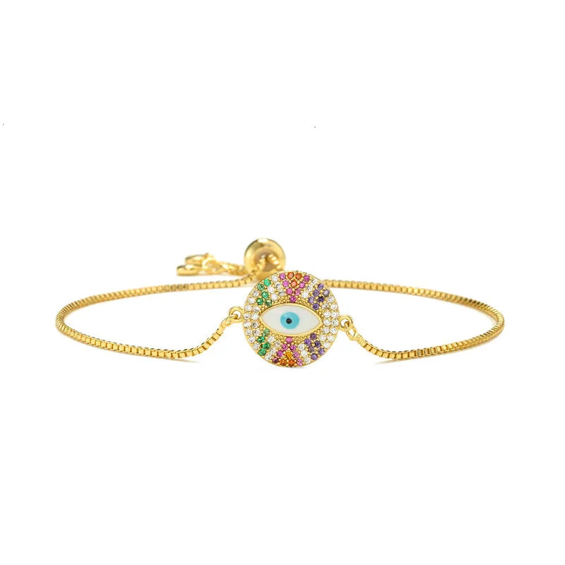 NEWBUY 2026 Trendiges türkisches goldfarbenes Armband mit bösem Blick, verstellbar, AAA-Zirkonia-Pflasterung, Glücksschmuck für Damen, Partygeschenk