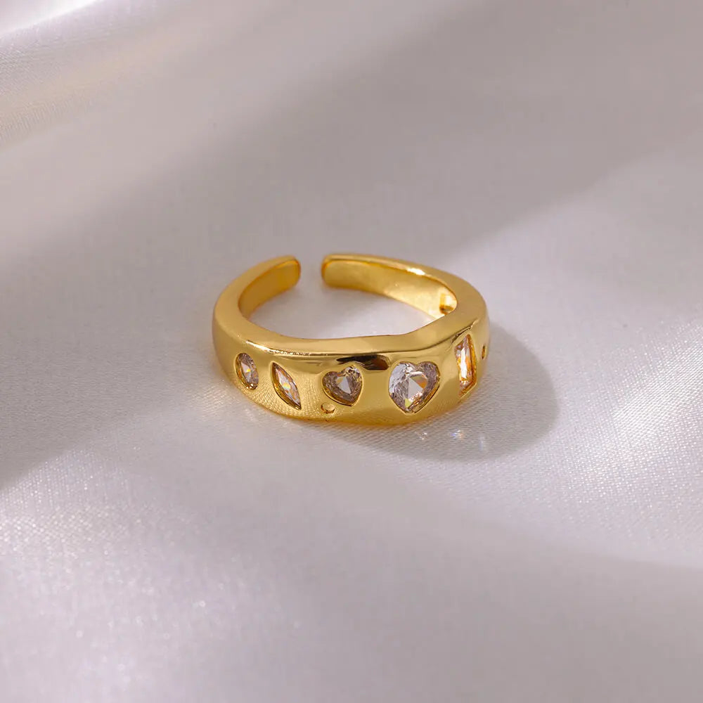 Edelstahl Herz Zirkon Ringe für Frauen Goldfarben Hochzeit Paar Ring Ästhetischer Schmuck Accessoires Geschenk anillos mujer