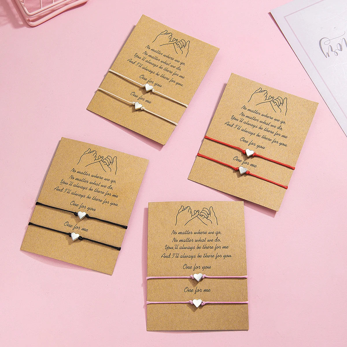 2 PCS Card Sets of Minimalist Casual Style Copper Heart Adjustable Rope Chain Couple Bracelet Jewelry Valentine's Day Gift
