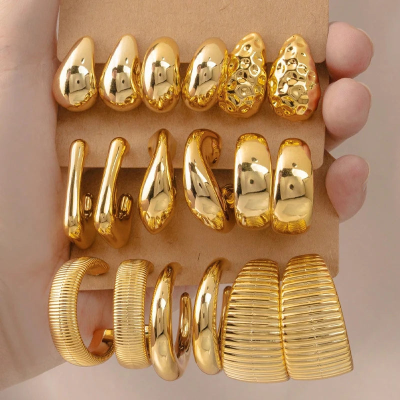 18 Teile/Set Mode Wassertropfen Ohrringe Für Frauen Vintage Übertreibende Geometrische Twist Creolen Personalisierte Schmuckgeschenke Neu