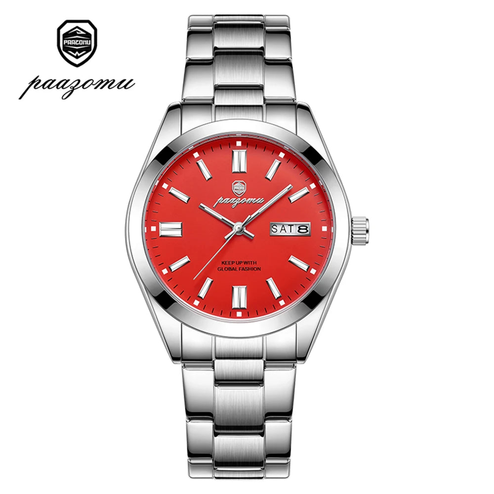 PAAZOMU Reloj de Pulsera para Hombre de Lujo, Resistente al Agua, de Acero Inoxidable, con Fecha Luminosa, Semana, Moda, Negocios, Cuarzo, Relojes de Hombre