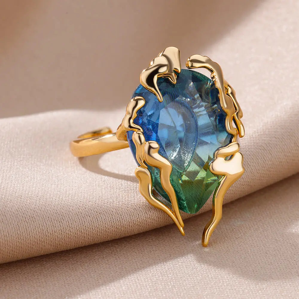 Zirkon Flammen Tropfen Ringe für Frauen Edelstahl Wassertropfen Verstellbarer Ring Damen Neu Hochzeit Party Modeschmuck Geschenk Damen