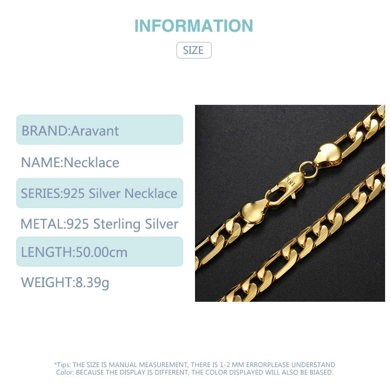 Aravant Plata 925 Oro 18K 8mm Cadenas de Collar Para Hombres Mujeres Joyería de Moda