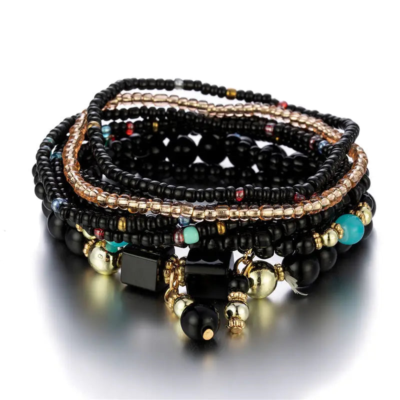 8er-Set Boho Bunte Reisperlen-Armbänder für Damen, elastische Perlenkette, Armreif, Mädchen, Modeschmuck-Accessoires