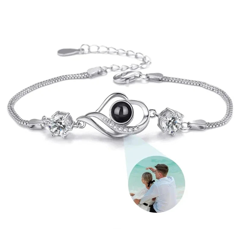 Kundenspezifisches Armband mit Bild im Inneren, Titan-Edelstahl-Kubanische Gliederkette, Armband mit personalisierter Fotoprojektion für Männer und Frauen