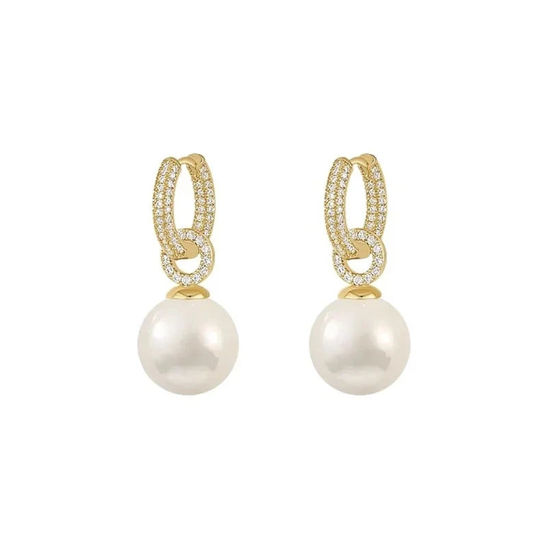 Pendientes de perlas y circonitas bañados en plata para mujer, regalo de fiesta, joyas de banquete de temperamento circular