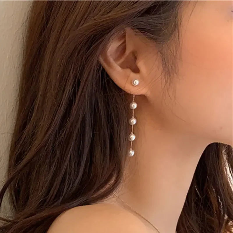 Modische Perlen-Ohrhänger für Damen, niedliche koreanische Kristall-Strass-Ketten-Ohrringe, Brautschmuck für Hochzeitsfeiern, Geschenke 2024
