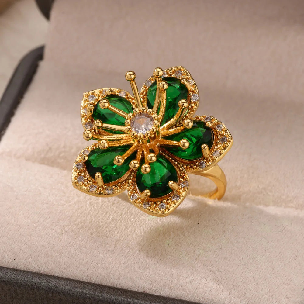 Edelstahl Blume Große Offene Ringe Für Frauen Gold Farbe Nachahmung Perle Hohlring Trendiger Ästhetischer Schmuck Geschenke