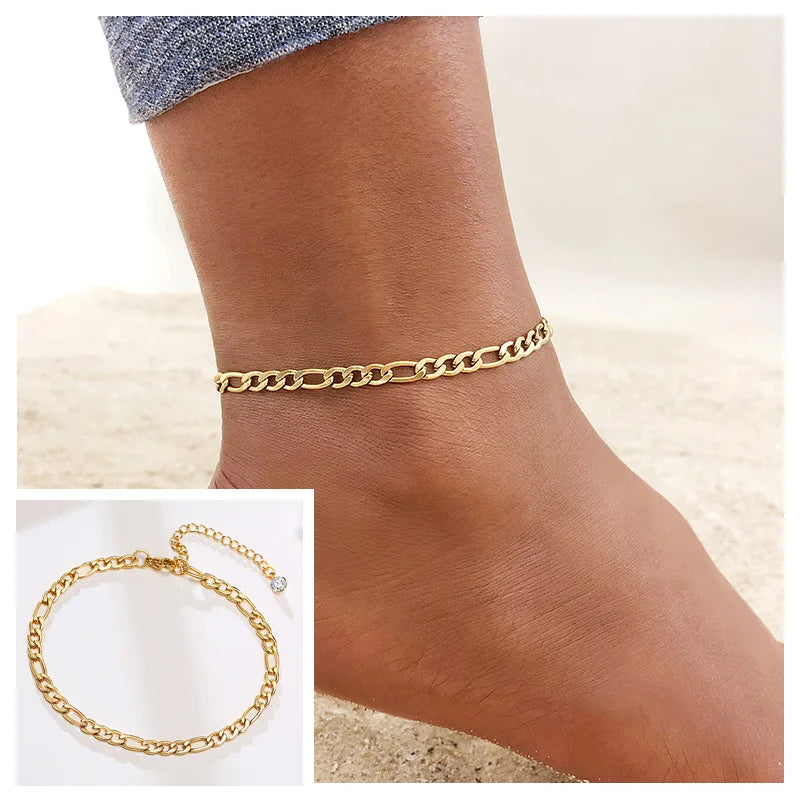 Schlangenketten-Fußkettchen für Damen und Mädchen, verstellbar, Sommer-Strand-Fußkettchen, Armband, Muttertagsgeschenke, Edelstahl, nicht allergisch