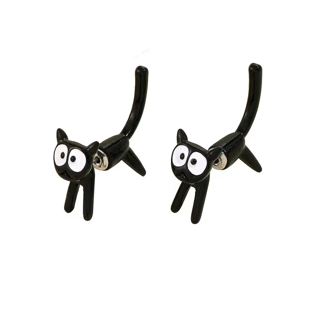 Schwarze Katze Design Ohrstecker Trendy Ins Mädchen Süße Damen Ohrringe Tiermotiv Schwarze Bemalung