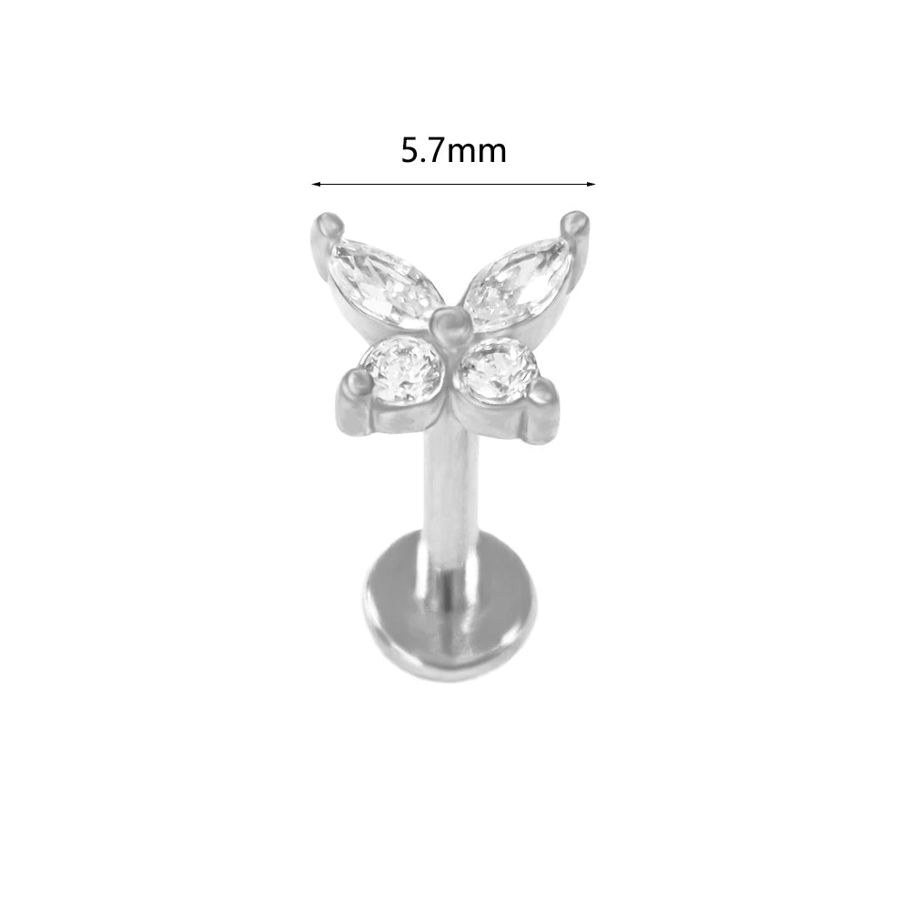 100 % 316L Chirurgischer Edelstahl Blumen Labret Piercing Schmetterling Biene Tragus Schlange Knorpel Helix Flat Back CZ Ohrringe Körperschmuck