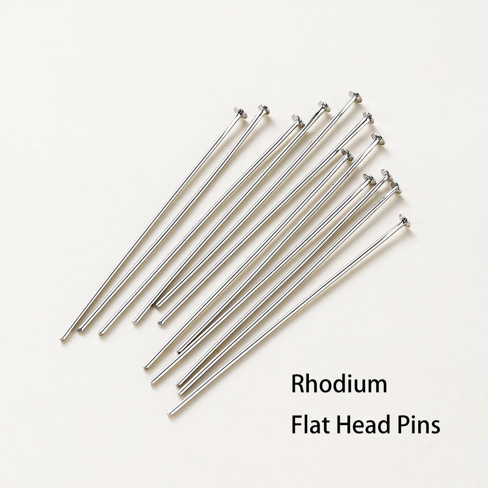 100 unidades/lote de 16-50 mm chapados en oro de 14K y 18K, alfileres de cabeza redonda para hacer joyas, accesorios de latón, metal, alfileres de cabeza plana y de ojal