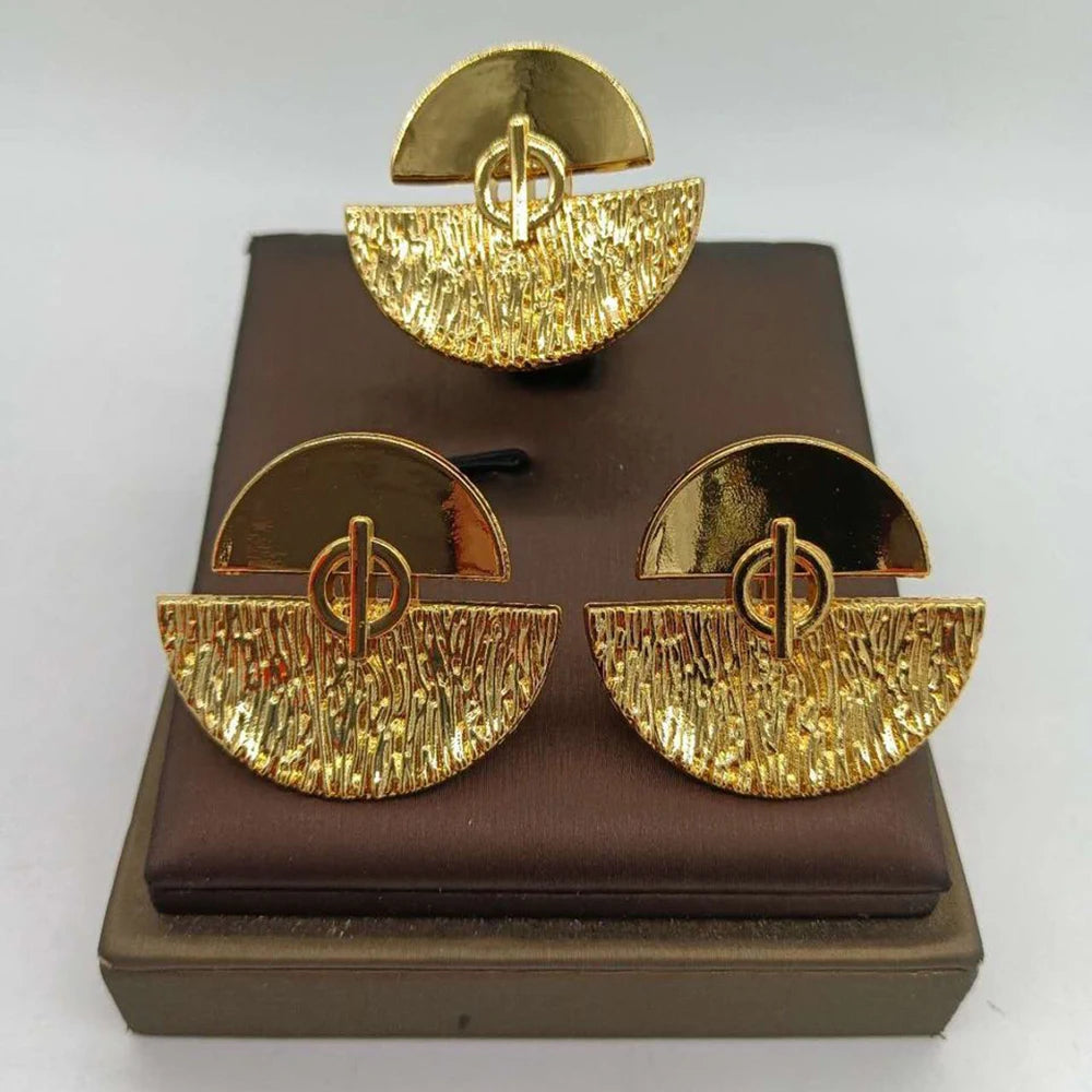 Afrikanisch Vergoldete Ohrringe und Ring Schmuckset für Damen Neu Design Ohrringe und Fingerring Set für brasilianische Schmuckgeschenke