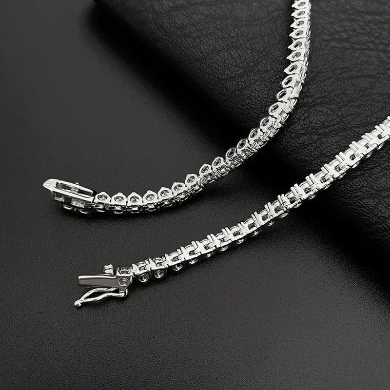 NeeTim Collar de tenis de moissanita con 3 garras de plata de ley 925 chapado en oro blanco de 18 quilates, collares de diamantes de laboratorio brillantes para mujer