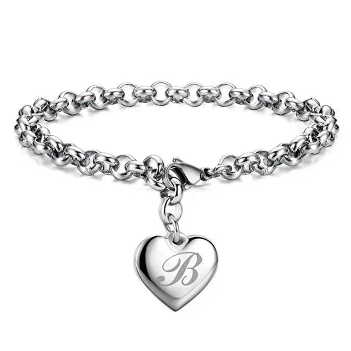 925 Sterling Silber Fein 26 Buchstaben Damen Herren Kette Armband Anhänger Herz Süß Hochzeit Persönlichkeit Schmuck Damen Geschenk Party 20cm