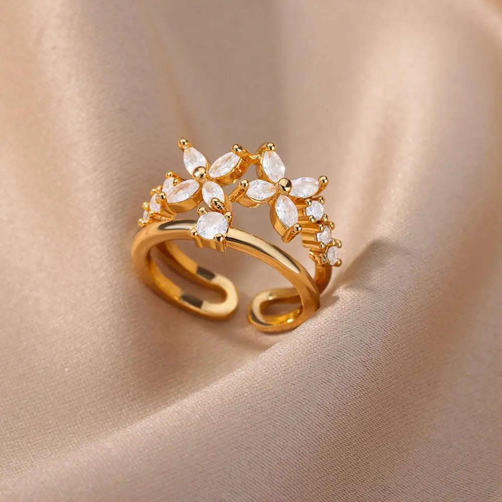 Bunte Zirkon runde Steinringe für Frauen Edelstahl Goldfarbe Fingerring Hochzeit Ästhetischer Schmuck Geschenk Bijoux Femme