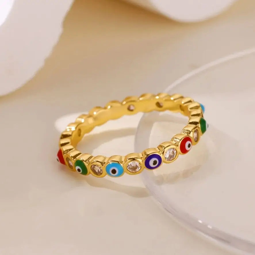 Zirkon Böser Blick Ringe für Frauen Goldfarben Edelstahl Böser Blick Fingerring Glücklich Ästhetisch Türkischer Wasserdichter Schmuck Geschenk