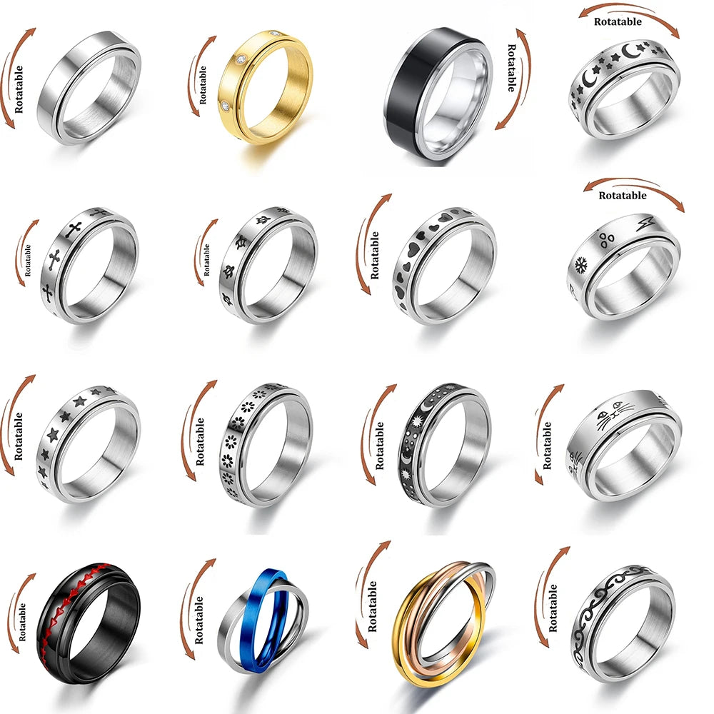 Stainless Steel Star Moon Anxiety Relaxing Cool Ring For Couples Spinner Fidgets Joint Rings Accessories Anillo Antiestres