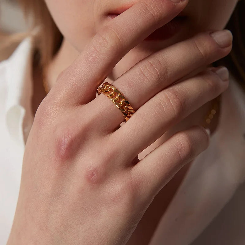 6mm dicker klobiger Kettenring, kubanische Gliederkette, Edelstahl, stilvoller Ring für Frauen und Mädchen