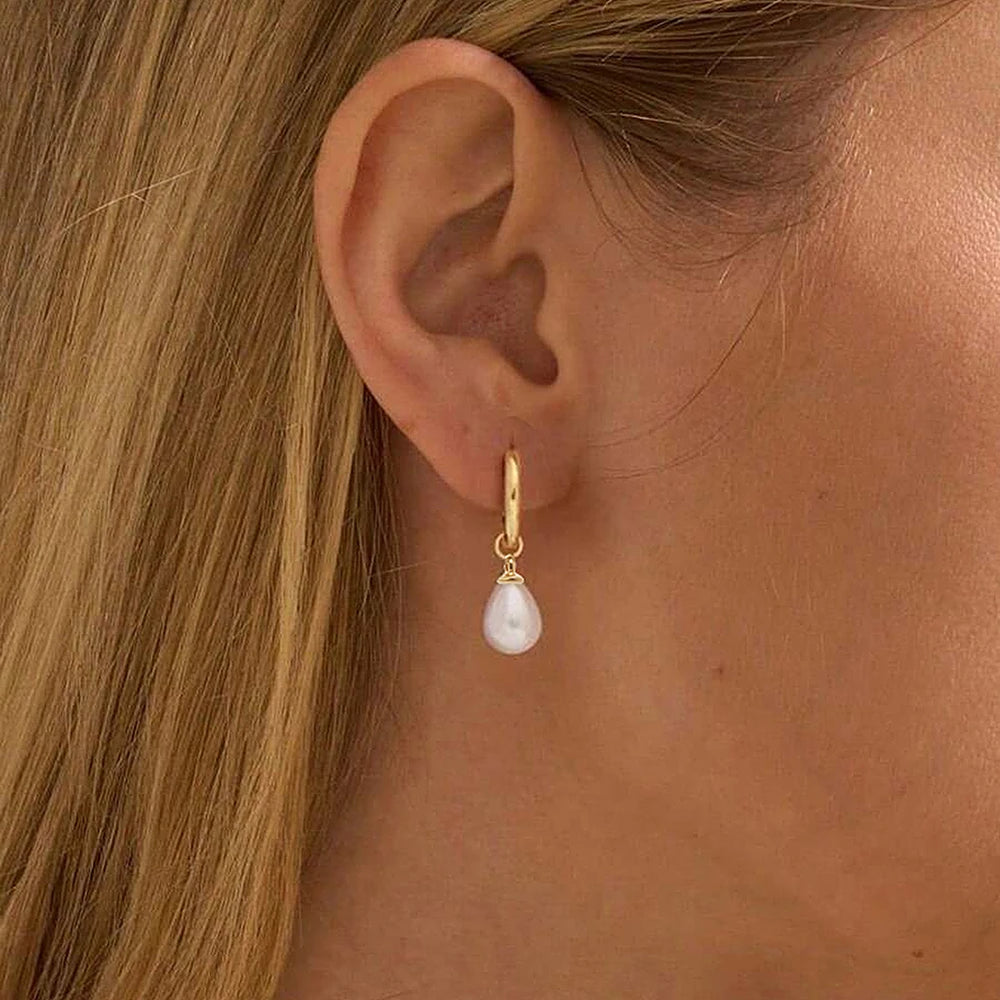 Edelstahl Tropfenförmige Imitationsperlen-Anhänger-Ohrringe Damen Alltag Pendler Eleganter Stil Ohrschmuck Accessoires