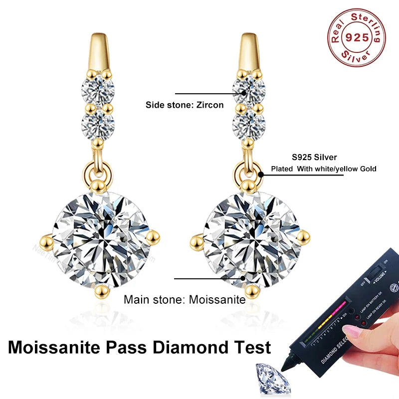 NeeTim 1ct Moissanit Tropfenohrringe S925 Sterlingsilber mit vergoldeten Creolen Hochzeit Party Schmuck mit Zertifikat