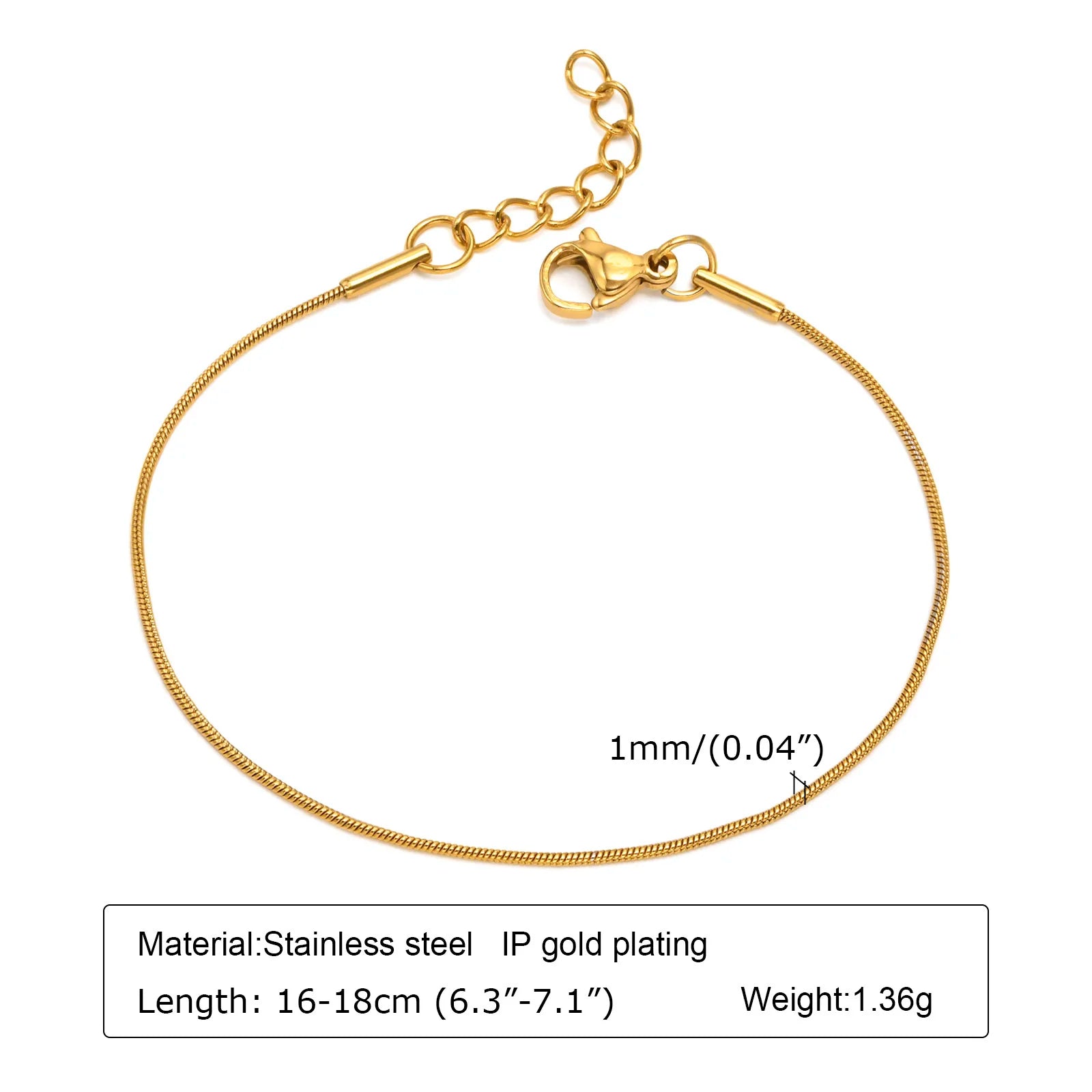 Dünnes Gliederarmband für Damen, Edelstahl 18K vergoldet, wasserdichter Schmuck