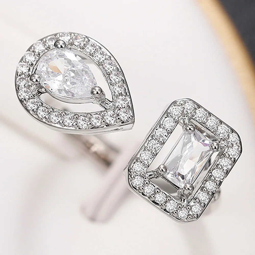 Anillos ajustables de plata de ley 925 con circonitas brillantes en forma de gota de agua y geometría cuadrada para mujer, regalo de fiesta, joyería fina de alta calidad.