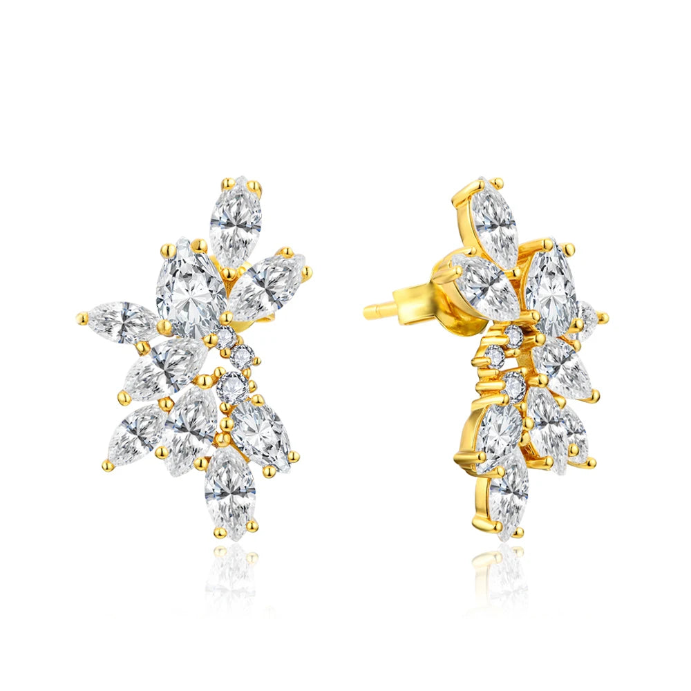 MINTYBOX Moissanit-Diamant-Cluster-Ohrstecker, massives S925 Silber, 18k vergoldet, für Damen, Hochzeit, Verlobung, Luxusschmuck
