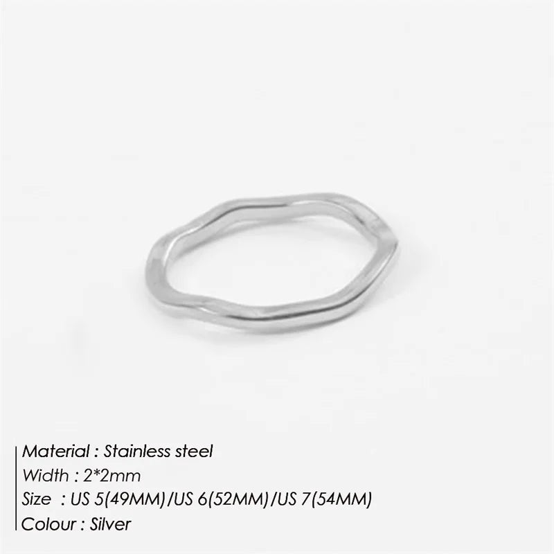 Edelstahlring für Frauen Unregelmäßige Wellenringe Trendy Einfache Geometrische Handgemachte Pärchen Schmuck Großhandel Dropshipping