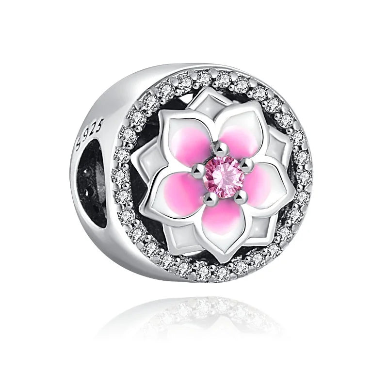 Heiß begehrtes 925er Silber Rosa Serie Blume Hundepfote herzförmiger Anhänger, passend für originale Armband DIY Accessoires, exquisiter Schmuck
