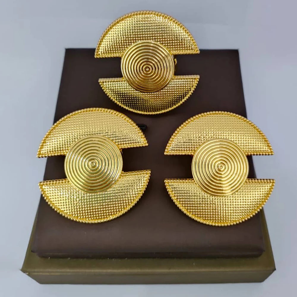 Dubai Goldfarbene Ohrringe mit Ring-Set für Braut, Damenmode, Ohrclip und Fingerring, 2-teiliges Set für Verlobung, afrikanisch, Alltag