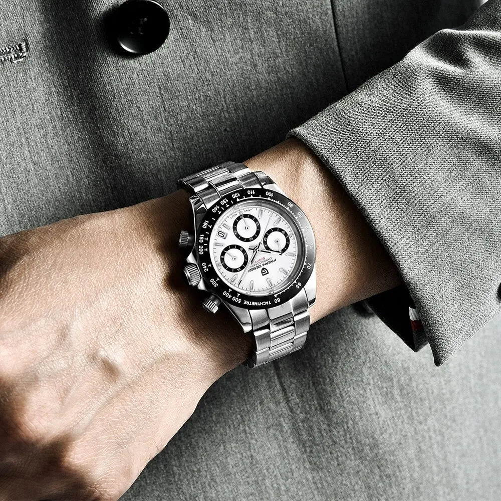 PAGANI DESIGN Nuevo Reloj de Pulsera de Cuarzo para Hombre con Bisel Cerámico, Lujoso Cristal de Zafiro, Cronógrafo, Resistente al Agua 100m, Relojes de Acero Inoxidable para Hombre