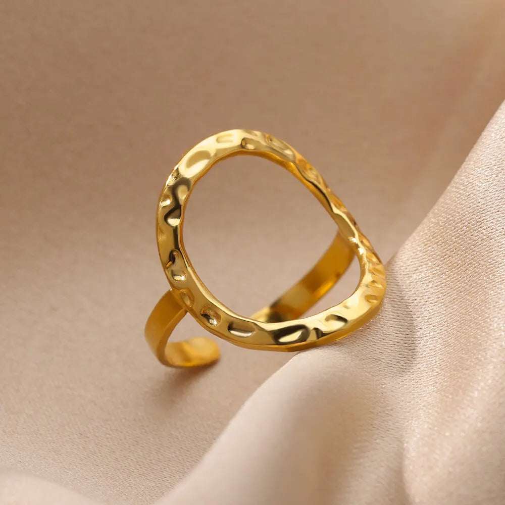 Anillos Irregulares Huecos Para Mujer De Acero Inoxidable Color Dorado Anillo Geométrico Fiesta Joyería De Navidad Regalo Envío Gratis