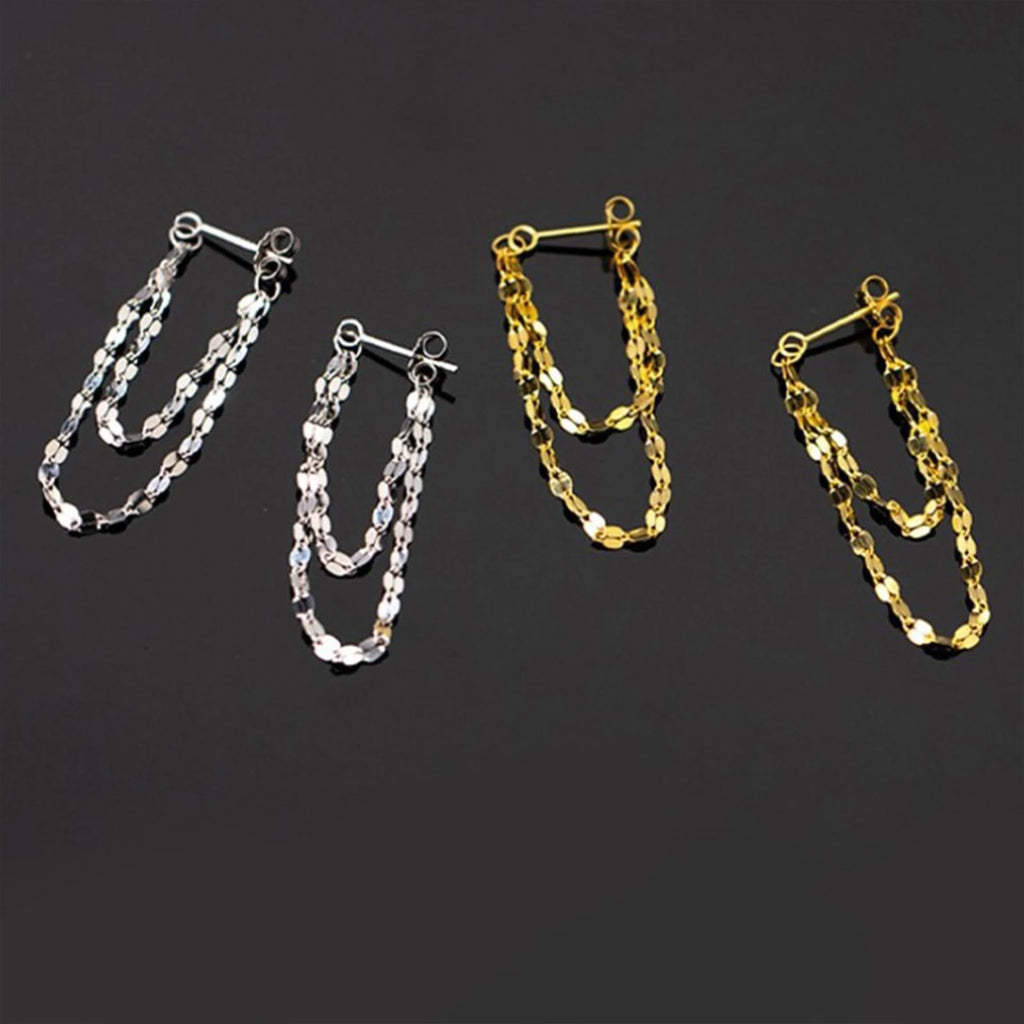 Ohrringe aus 925er Silber mit doppellagigen Quastenketten vorne und hinten, exquisite und dynamische Ohrringe