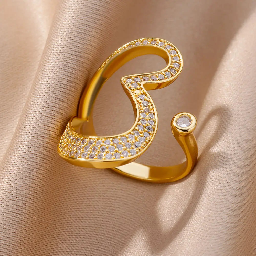 Edelstahl Herzringe für Frauen, goldfarben, CZ Kristall Zirkon, offener Fingerring, Hochzeit, ästhetischer Schmuck, Geschenk, anillos