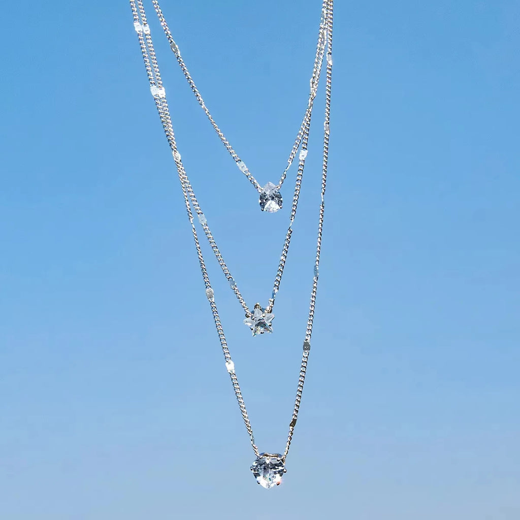 Trendy Zircon Pendant Necklace For Women Multilayer Chain Choker Fashion Female Party Shiny Jewelry Gift