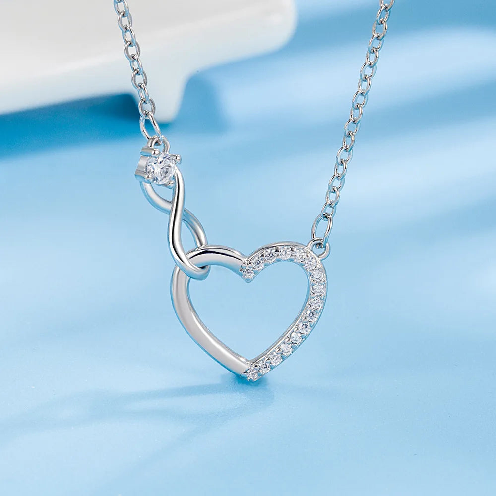 Collares entrelazados de corazón de circón de plata de ley 925 retro para mujer, cadena de cuello, accesorios de joyería de calidad de lujo