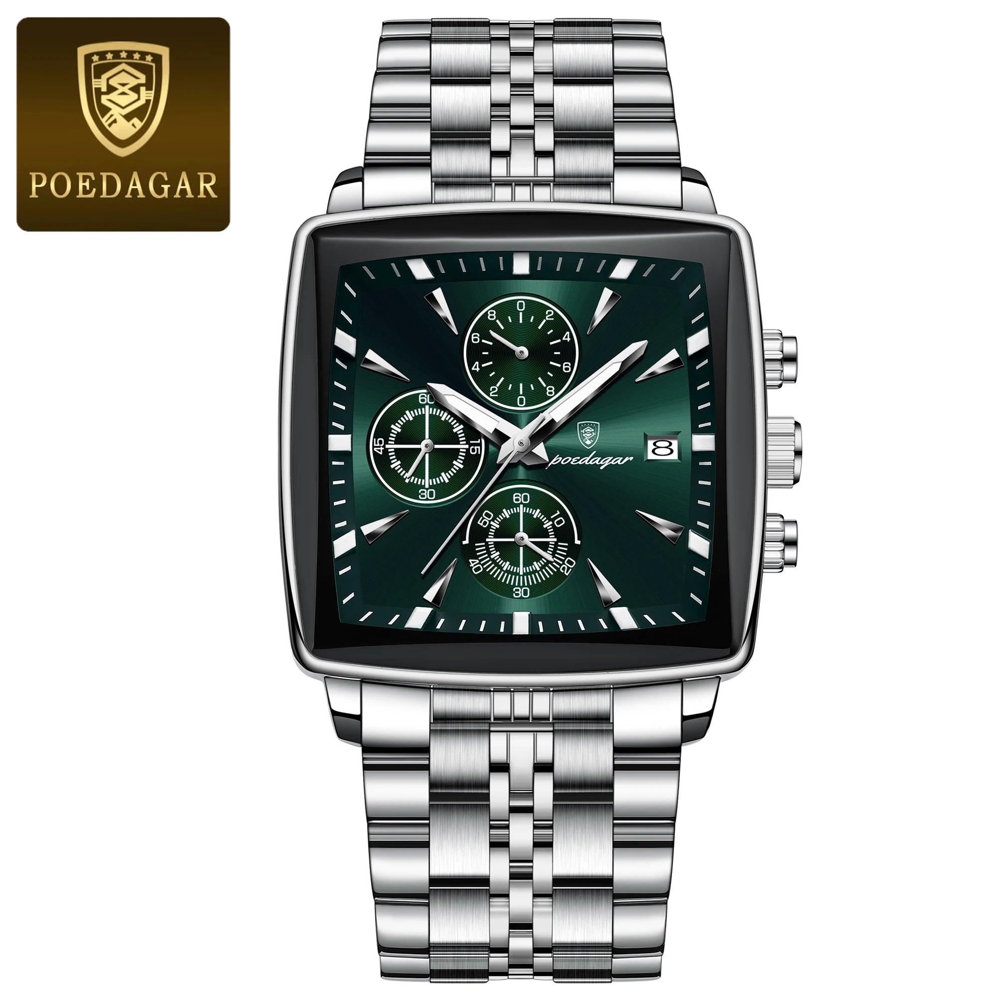 POEDAGAR Reloj de Pulsera para Hombre de Lujo, Impermeable, Luminoso, de Acero Inoxidable, Cronógrafo, Fecha, de Cuarzo, para Negocios