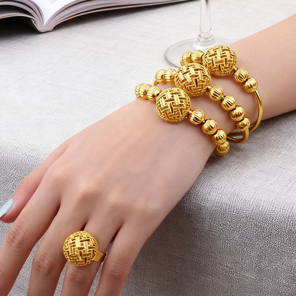 Neu Vergoldete 2026 Edelstahlkette Armband und Ring äthiopischer hawaiianischer Schmuck Armreifen für Damen kostenloser Versand Geschenk