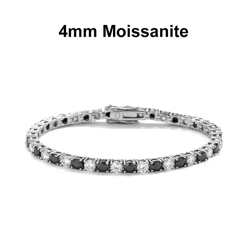 NeeTim Schwarz-Weiß alle Moissanit Tennisarmbänder für Damen und Herren, s925 Sterling Silber vergoldet Weißgold Hip Hop Armband