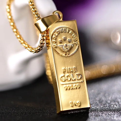 1 Stück Rechteckiger Goldbarren-Halskettenanhänger Trendige und exquisite Herrenkette Alltagskleidung Party-Accessoires