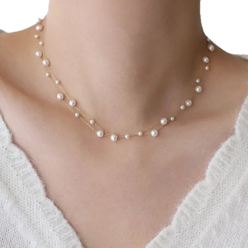 Halskette für Damen, Edelstahl, Temperament, Perlenkette, Choker, wasserdicht, Collier, Schmuck, Bijoux, Geschenk
