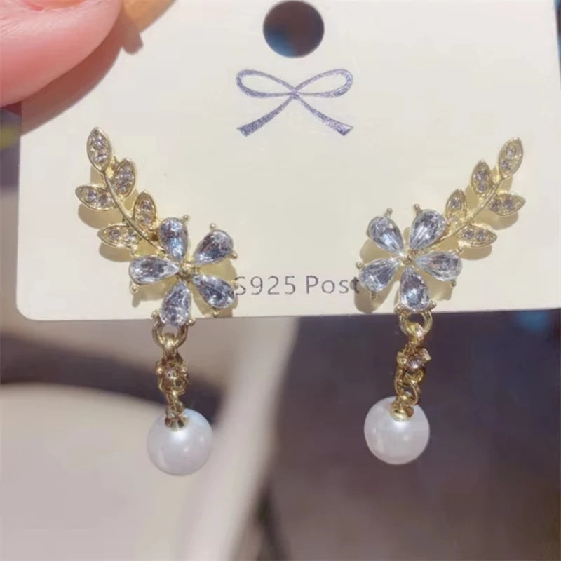 Exquisitos Pendientes de Cristal con Hojas y Flores para Mujer, Circonia AAA, Mariposa Rosa, Borla, Pendientes para Novia, Fiesta, Boda, Joyería